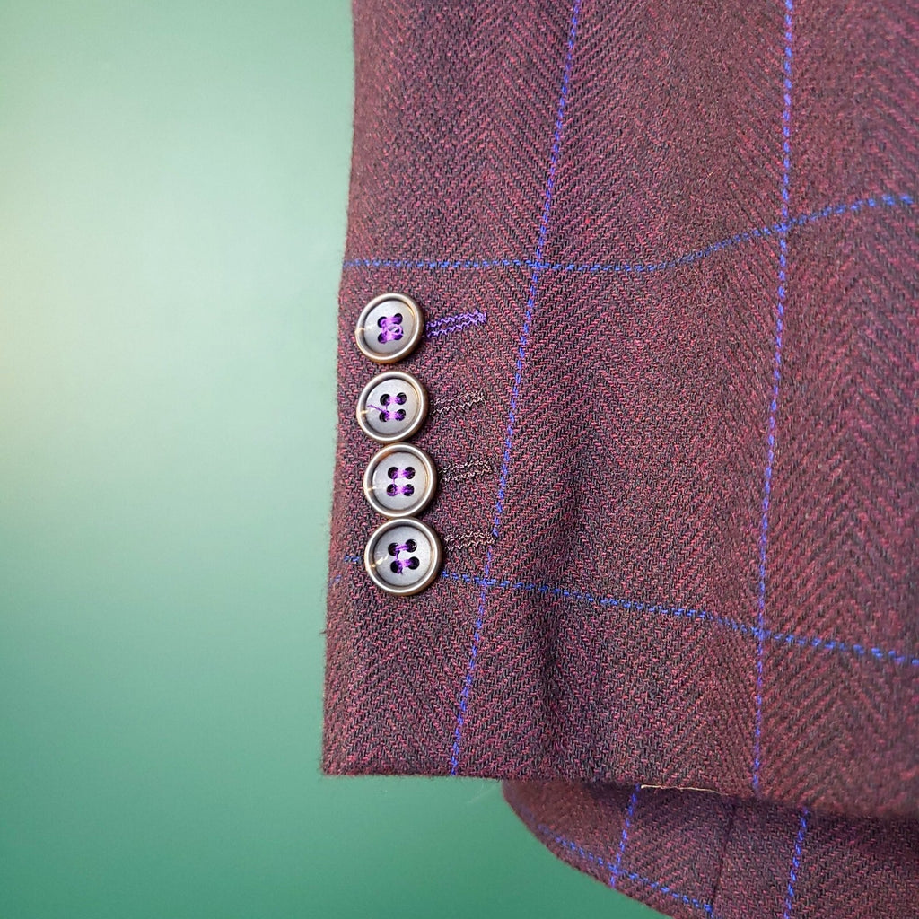 Harry Brown Tweed Blazer Jacket Mens 46S Regular Fit Burgundy Blue Check Sport
