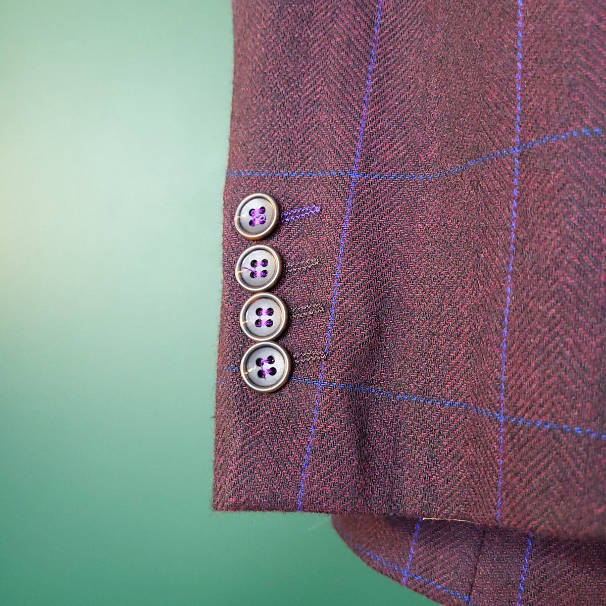 Harry Brown Tweed Blazer Jacket Mens 46S Regular Fit Burgundy Blue Check Sport