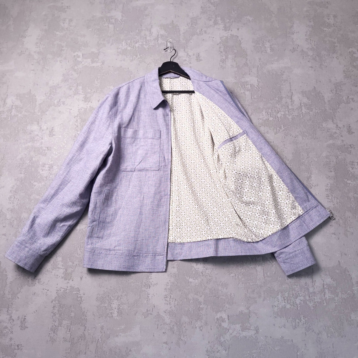 Next Linen Jacket Mens Medium Regular Fit Blue Harrington Chore Work Full Zip