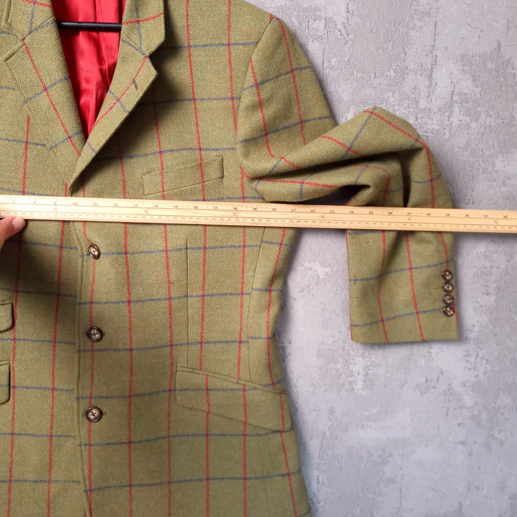 Brook Taverner Tweed Blazer Mens 40S Olive Green Windowpane Check MoonWool