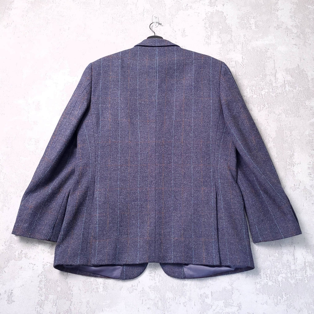 Brook Taverner Tweed Blazer Mens 44R Regular Fit Blue Check 100% Wool Jacket