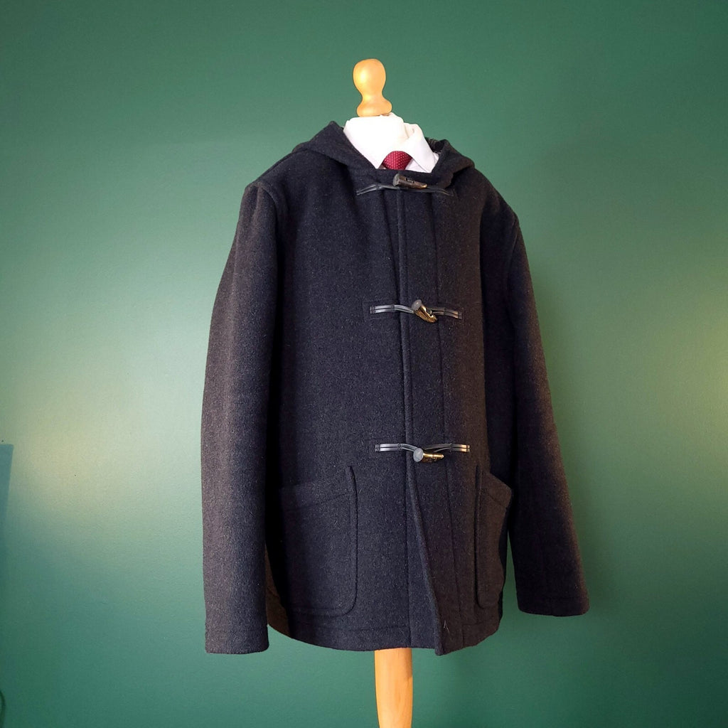 Original Montgomery Wool Duffle Coat Mens 44R Large Charcoal Hooded Jacket
