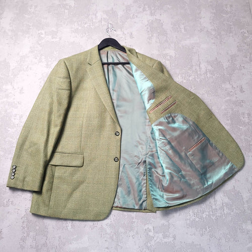 Brook Taverner Tweed Blazer Jacket Mens 46S Regular Fit Green Check Sport Coat