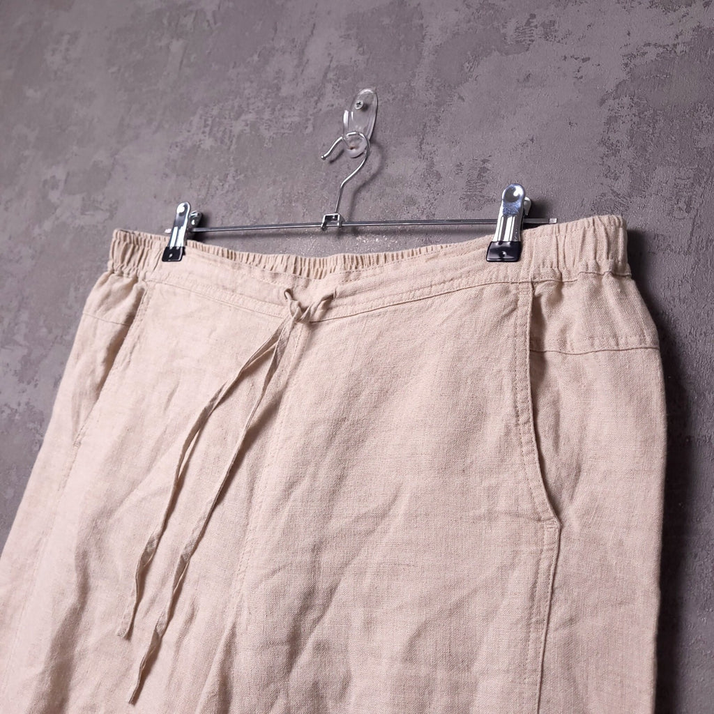 Orvis Linen Trousers Mens L Regular Fit Beige Elasticated Waist Drawstring