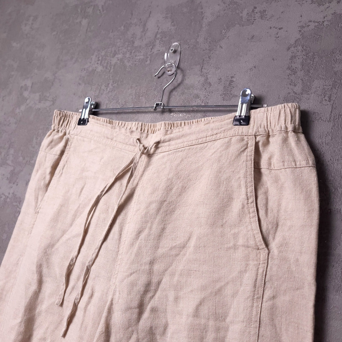 Orvis Linen Trousers Mens L Regular Fit Beige Elasticated Waist Drawstring