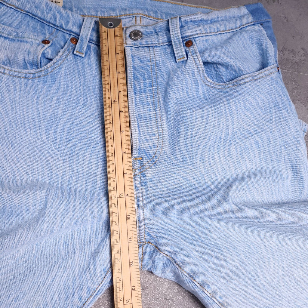 Levis 501 Jeans Womens W28 L28 Straight Leg Light Blue Wavy Print Button Fly