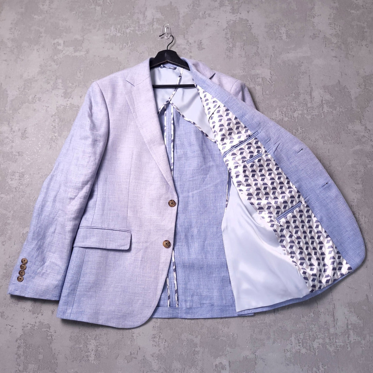 Moss Linen Blazer Jacket Mens 40R Tailored Fit Light Blue Sport Coat