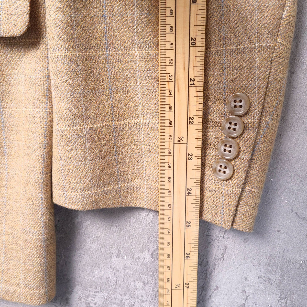 Brook Taverner Tweed Blazer Jacket Mens 46S Tan Blue Check 100% Wool Sport Coat