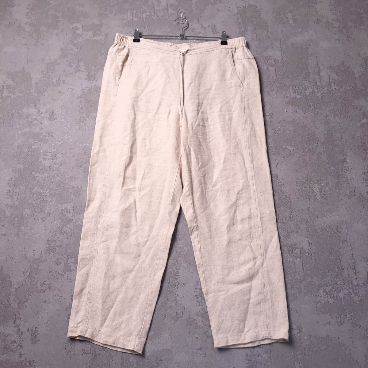 Orvis Linen Trousers Mens L Regular Fit Beige Elasticated Waist Drawstring