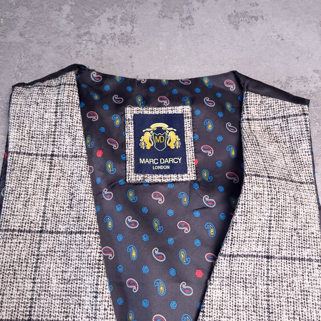 Marc Darcy Tweed Blazer Waistcoat Mens 38R Regular Grey Check Elbow Patch