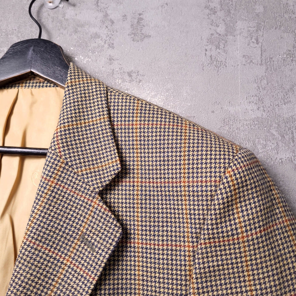 Magee Tweed Wool Blazer Mens 42R Regular Fit Tan Blue Check Jacket Sport Coat