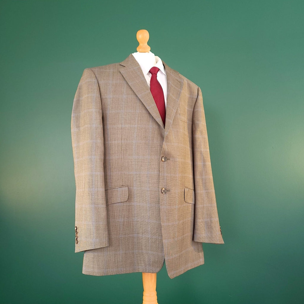 Marks & Spencer Wool Cashmere Blazer Jacket Mens 44L Tobacco Brown Check Sport