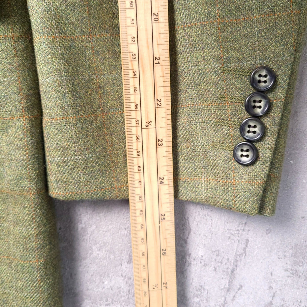 Brook Taverner Tweed Blazer Jacket Mens 46S Regular Fit Green Check Sport Coat