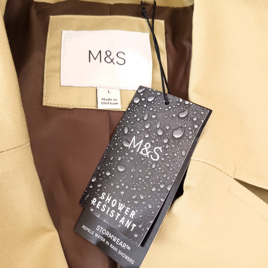 Marks & Spencer Trench Coat Mens Large Regular Fit Beige Belted Shower Resistant