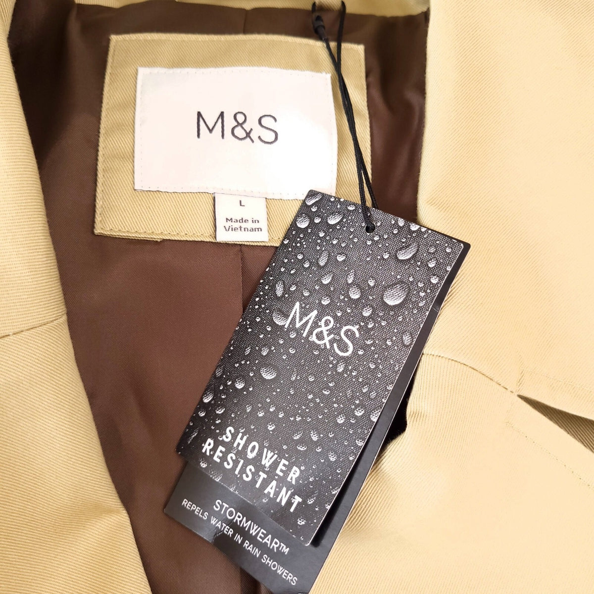 Marks & Spencer Trench Coat Mens Large Regular Fit Beige Belted Shower Resistant