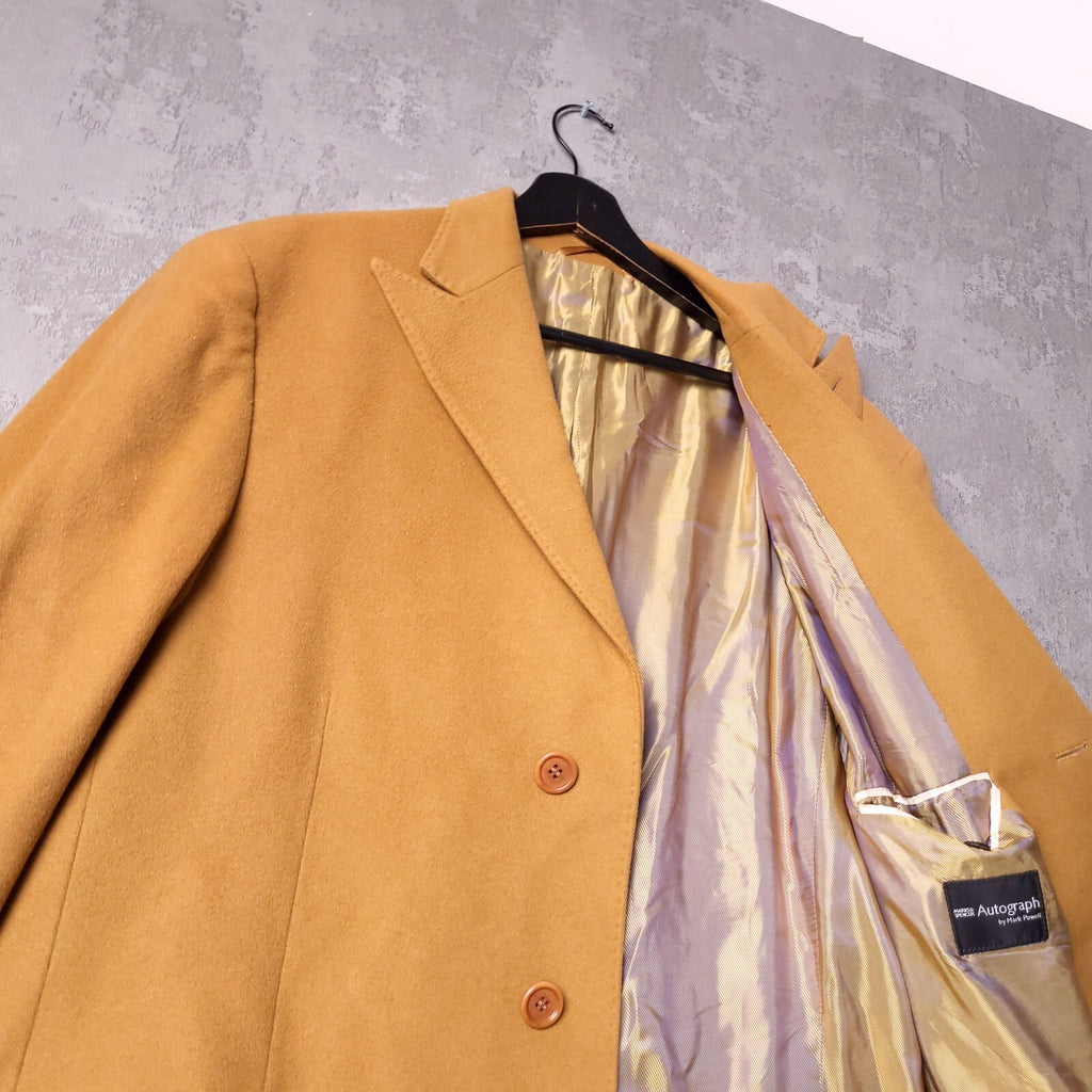 Marks & Spencer Autograph Wool Cashmere Overcoat Mens XL 46R Camel Mark Powell