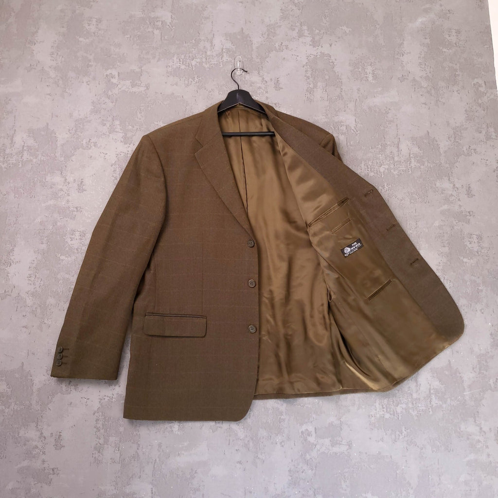 James Barry Tweed Blazer Jacket Mens 46R Reg Fit Olive Green Check Sport Coat