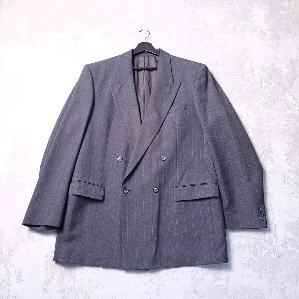 Vintage St Michael Wool Blazer Jacket Mens 42L Grey Pinstripe Double Breasted