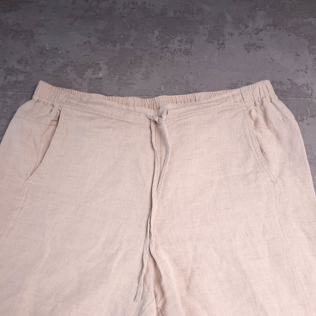 Orvis Linen Trousers Mens L Regular Fit Beige Elasticated Waist Drawstring