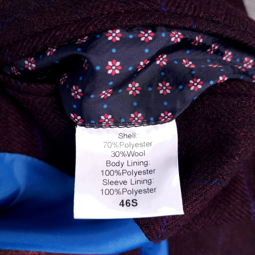 Harry Brown Tweed Blazer Jacket Mens 46S Regular Fit Burgundy Blue Check Sport