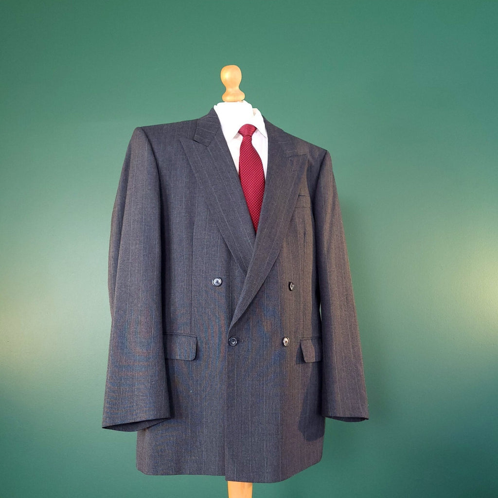 Vintage St Michael Wool Blazer Jacket Mens 42L Grey Pinstripe Double Breasted
