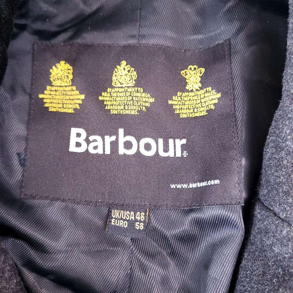 Barbour Wool Overcoat Jacket Mens 48R Regular Fit Charcoal Grey Edward