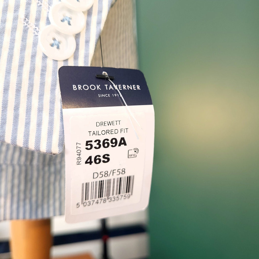 Brook Taverner Seersucker Blazer Jacket Mens 46S Tailored Blue Stripe Boating