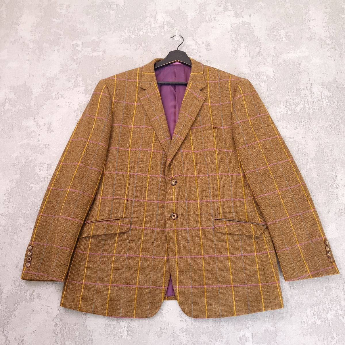 Brook Taverner Moon Tweed Blazer Mens 44R Brown Check Wool Jacket