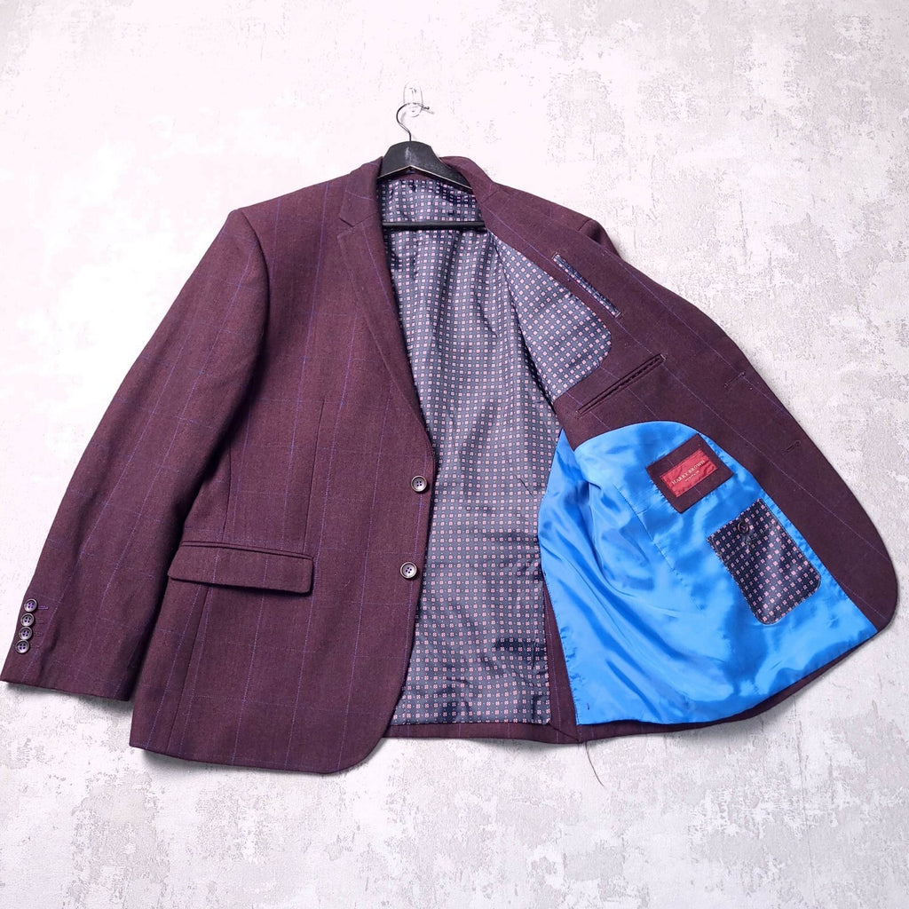 Harry Brown Tweed Blazer Jacket Mens 46S Regular Fit Burgundy Blue Check Sport