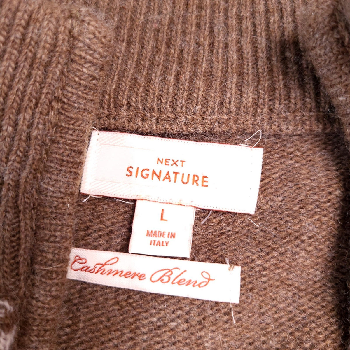 Next Signature Wool Cashmere Jumper Mens L Regular Fit Brown Herringbone Quarter