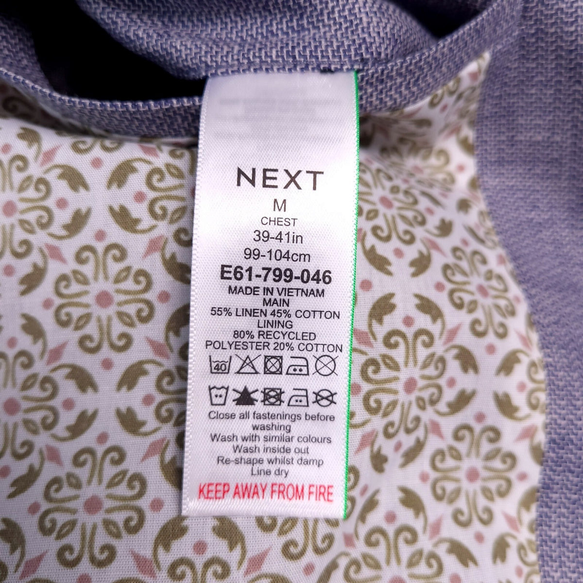 Next Linen Jacket Mens Medium Regular Fit Blue Harrington Chore Work Full Zip
