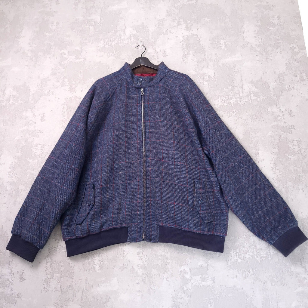Peter Christian Harris Tweed Bomber Jacket Mens 52R Regular Fit Blue Check Wool