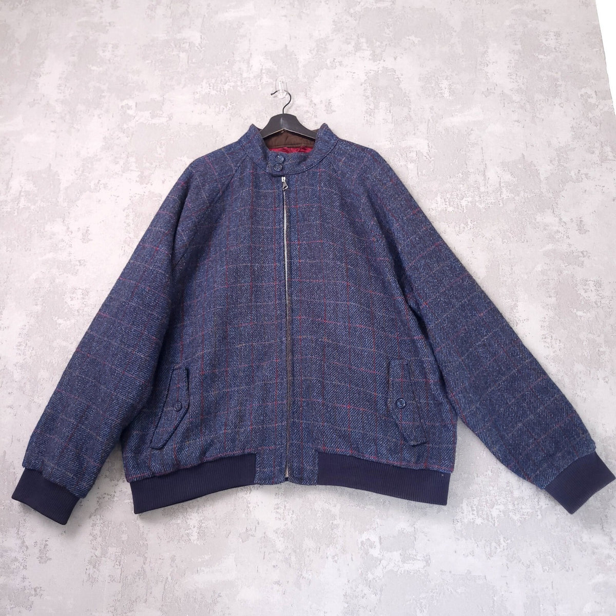 Peter Christian Harris Tweed Bomber Jacket Mens 52R Regular Fit Blue Check Wool