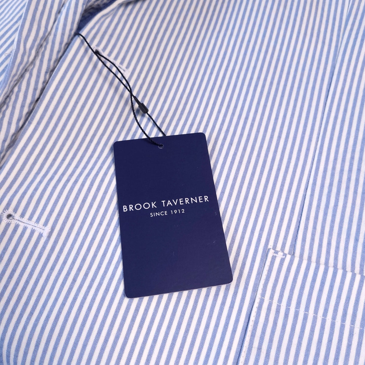 Brook Taverner Seersucker Blazer Jacket Mens 46S Tailored Blue Stripe Boating