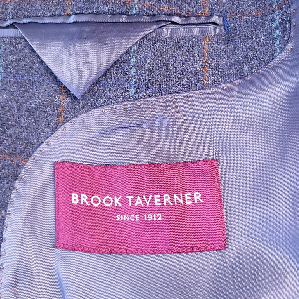 Brook Taverner Tweed Blazer Mens 44R Regular Fit Blue Check 100% Wool Jacket