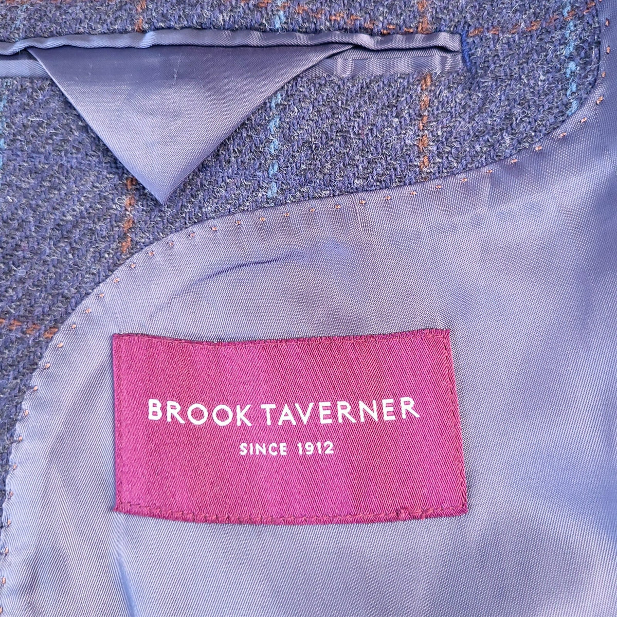 Brook Taverner Tweed Blazer Mens 44R Regular Fit Blue Check 100% Wool Jacket