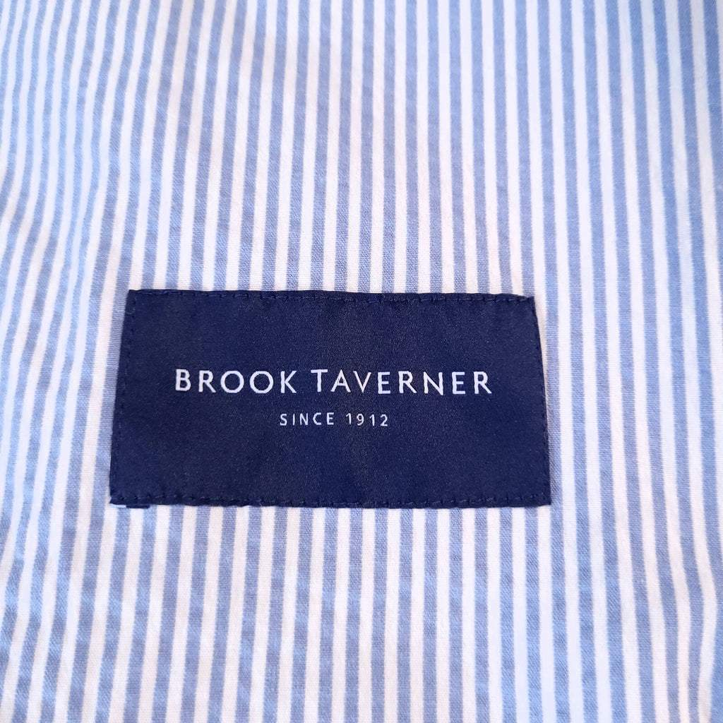 Brook Taverner Seersucker Blazer Jacket Mens 46S Tailored Blue Stripe Boating