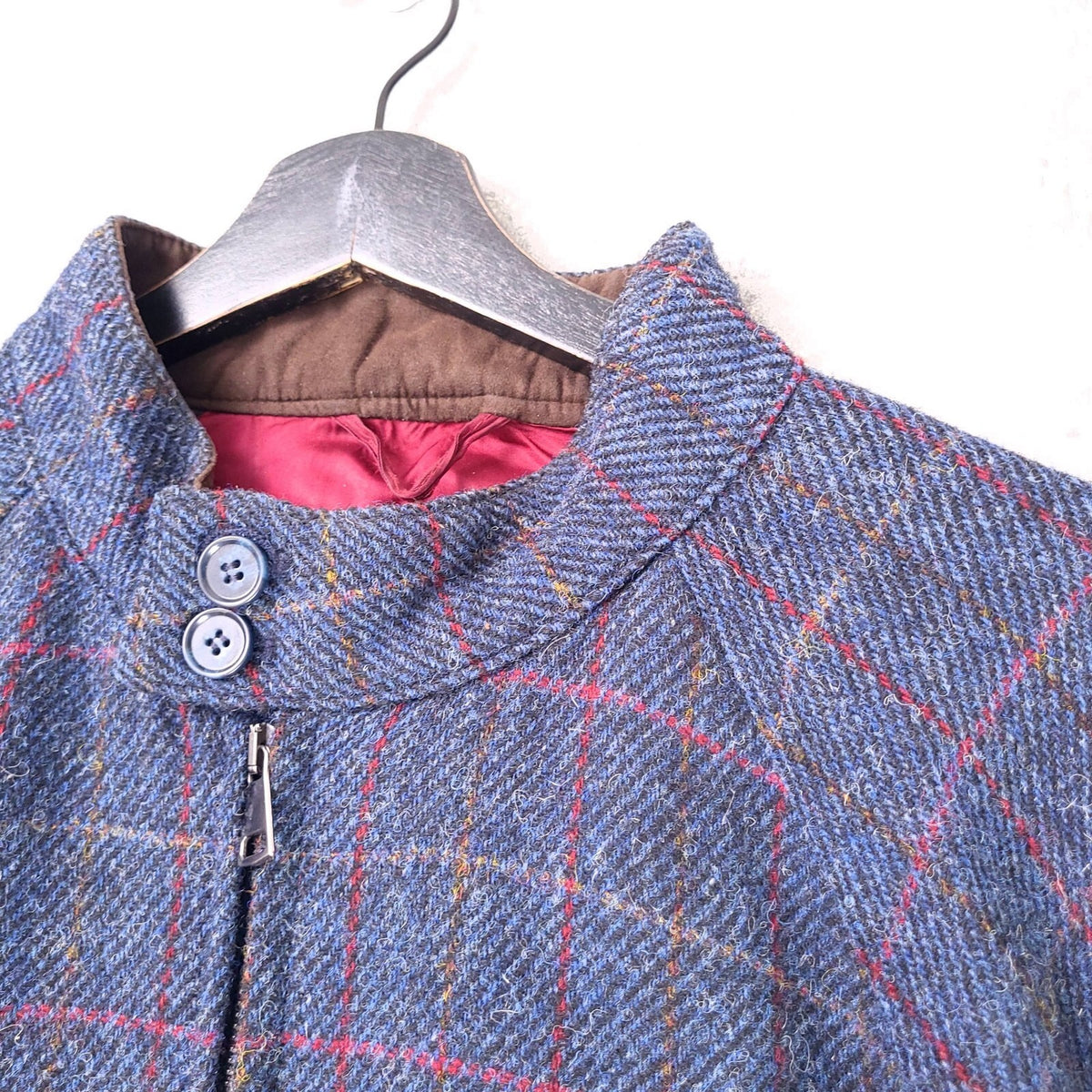 Peter Christian Harris Tweed Bomber Jacket Mens 52R Regular Fit Blue Check Wool