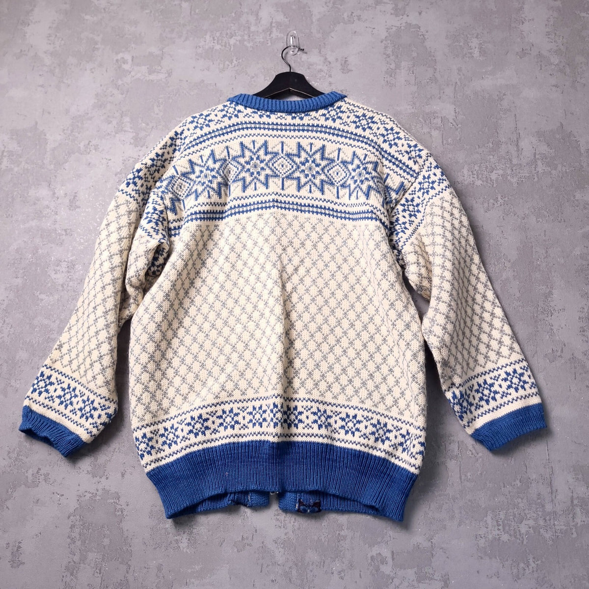 Dale Of Norway Wool Cardigan Mens XL Regular Fit Blue White Nordic Clasp