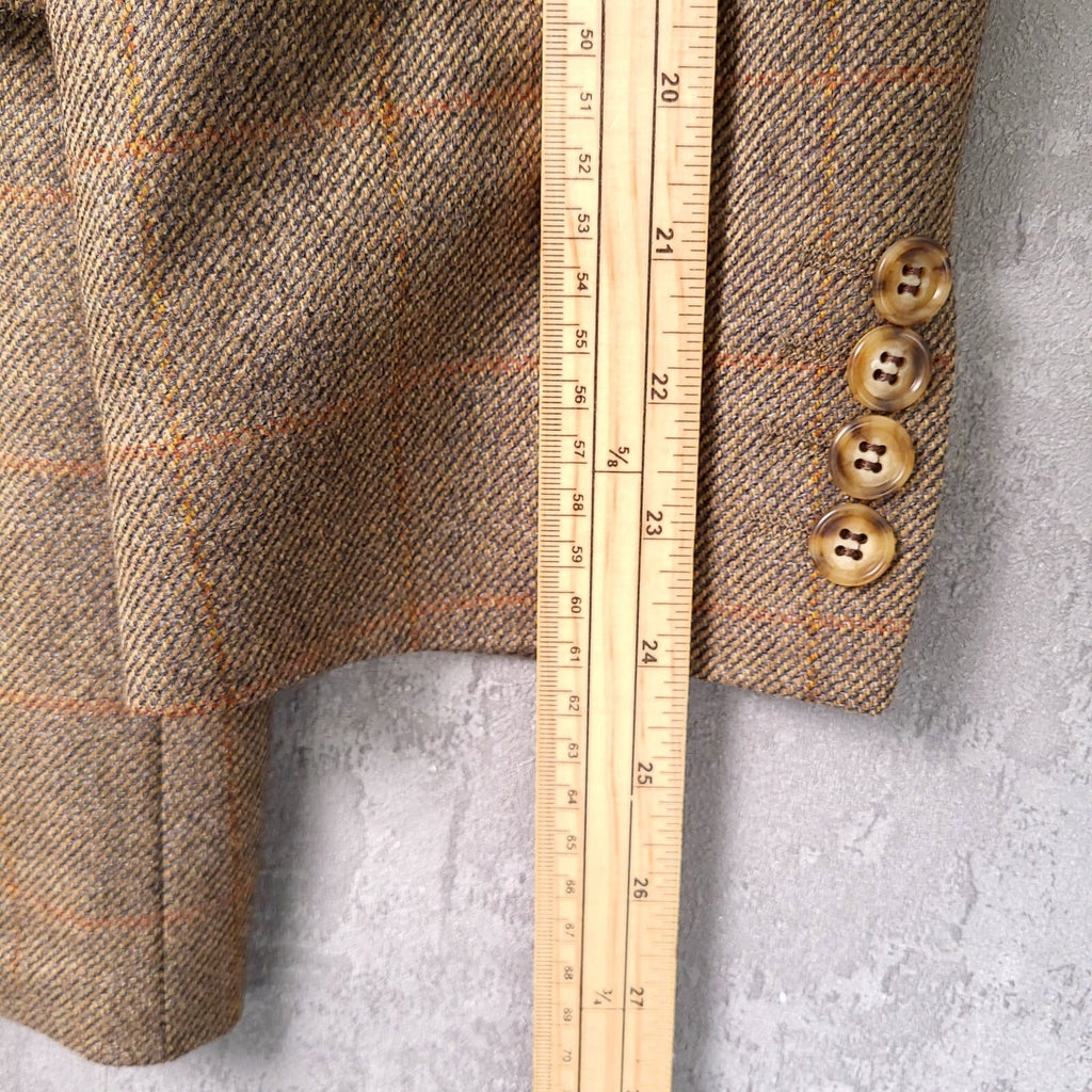 Marks & Spencer Tweed Blazer Jacket Mens 42S Beige Check Sport Coat Pure Wool