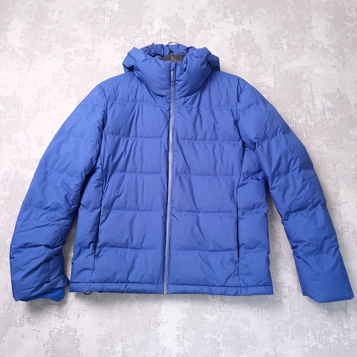 Uniqlo Down Puffer Jacket Mens Medium Regular Blue Hooded Quilted Full Zip Coat
