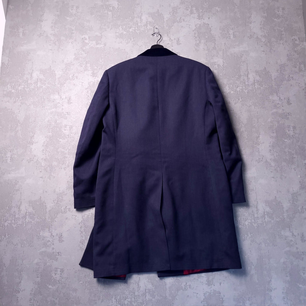 Samuel Windsor Wool Overcoat Mens 44R Reg Fit Navy Chesterfield Velvet Collar