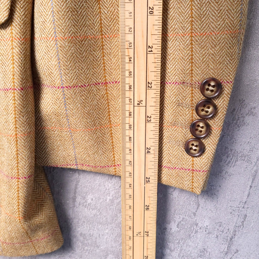Brook Taverner Herringbone Tweed Blazer Jacket Mens 40R Beige Check Wool Sport