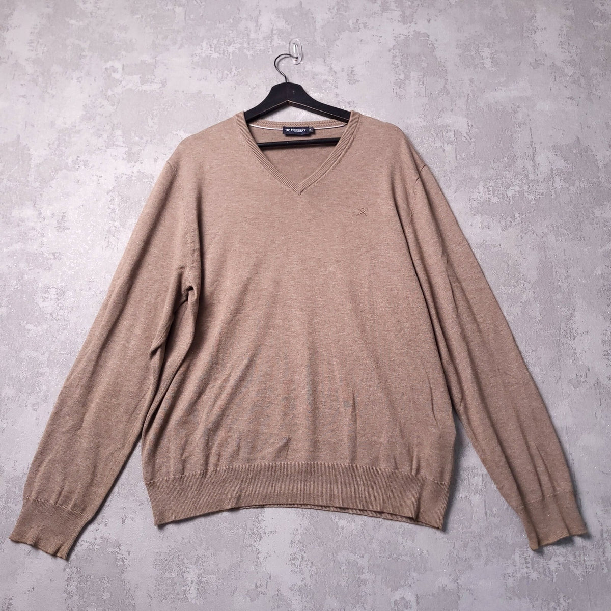 Hackett London Cotton Silk Jumper Mens XL Reg Fit Brown Coffee V Neck Sweater
