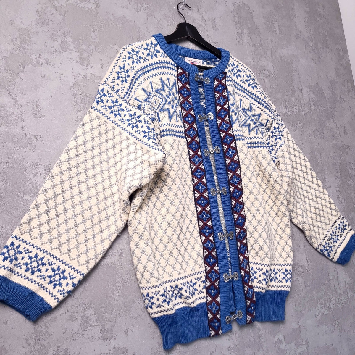 Dale Of Norway Wool Cardigan Mens XL Regular Fit Blue White Nordic Clasp