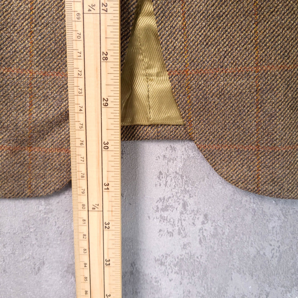 Marks & Spencer Tweed Blazer Jacket Mens 42S Beige Check Sport Coat Pure Wool