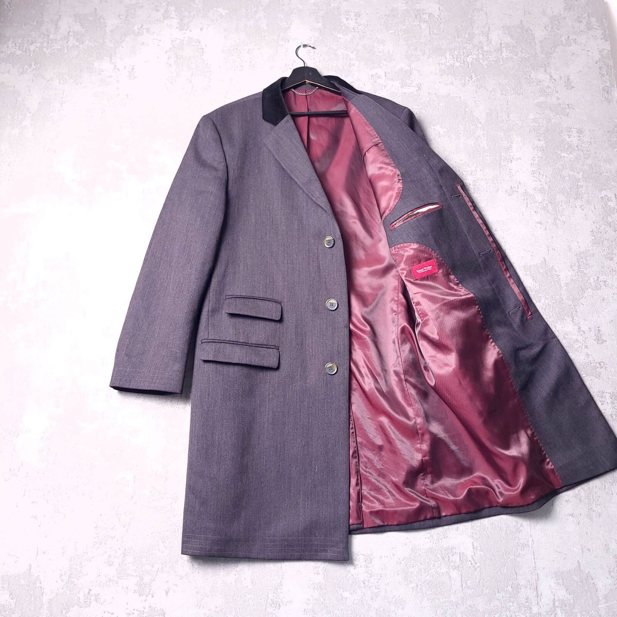 Samuel Windsor Wool Overcoat Mens 42R Reg Fit Grey Velvet Collar Crombie Coat
