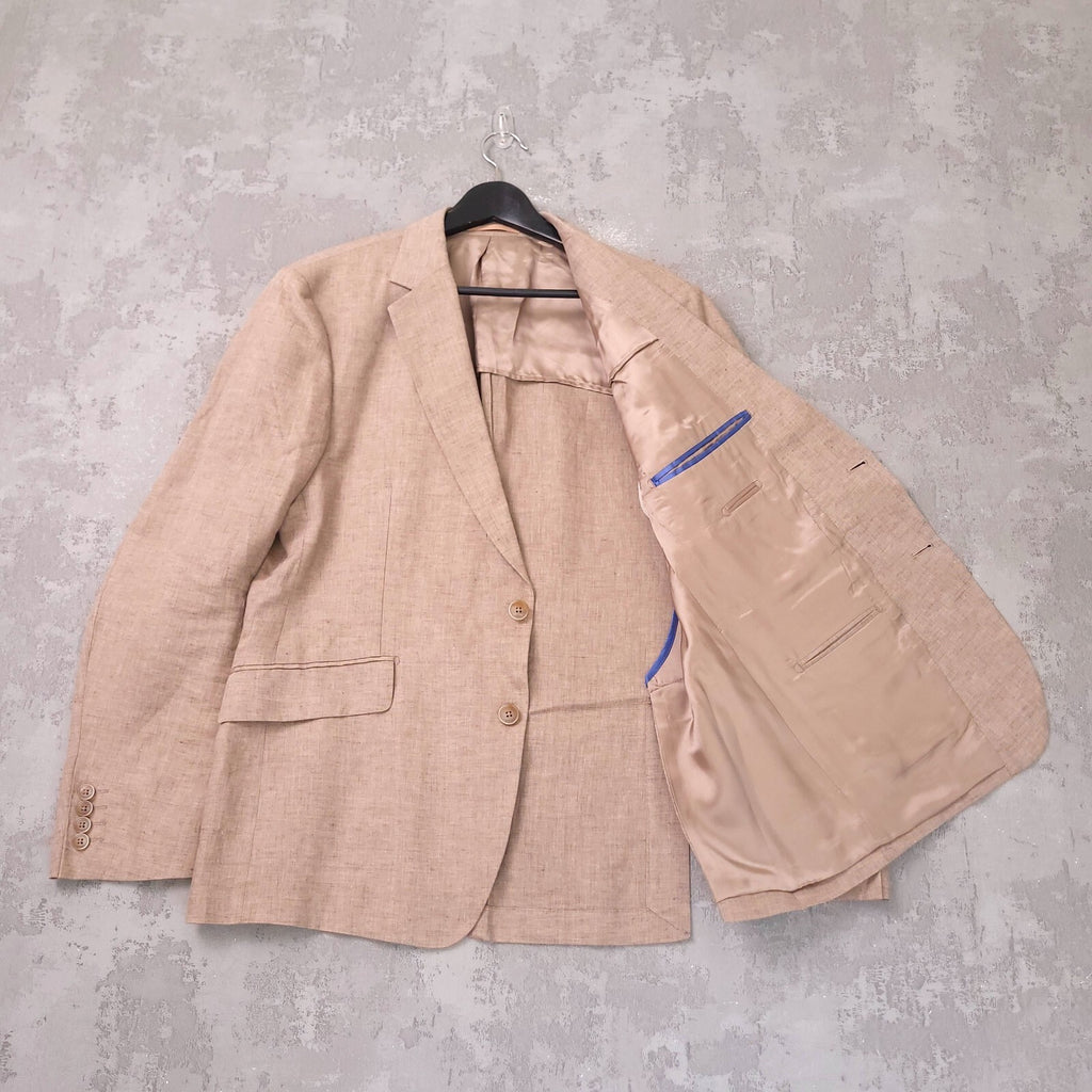 Hackett Linen Blazer Jacket Mens 42R Regular Fit Tan Sport Coat Two Button