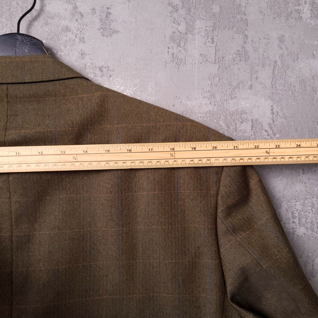 James Barry Tweed Blazer Jacket Mens 46R Reg Fit Olive Green Check Sport Coat