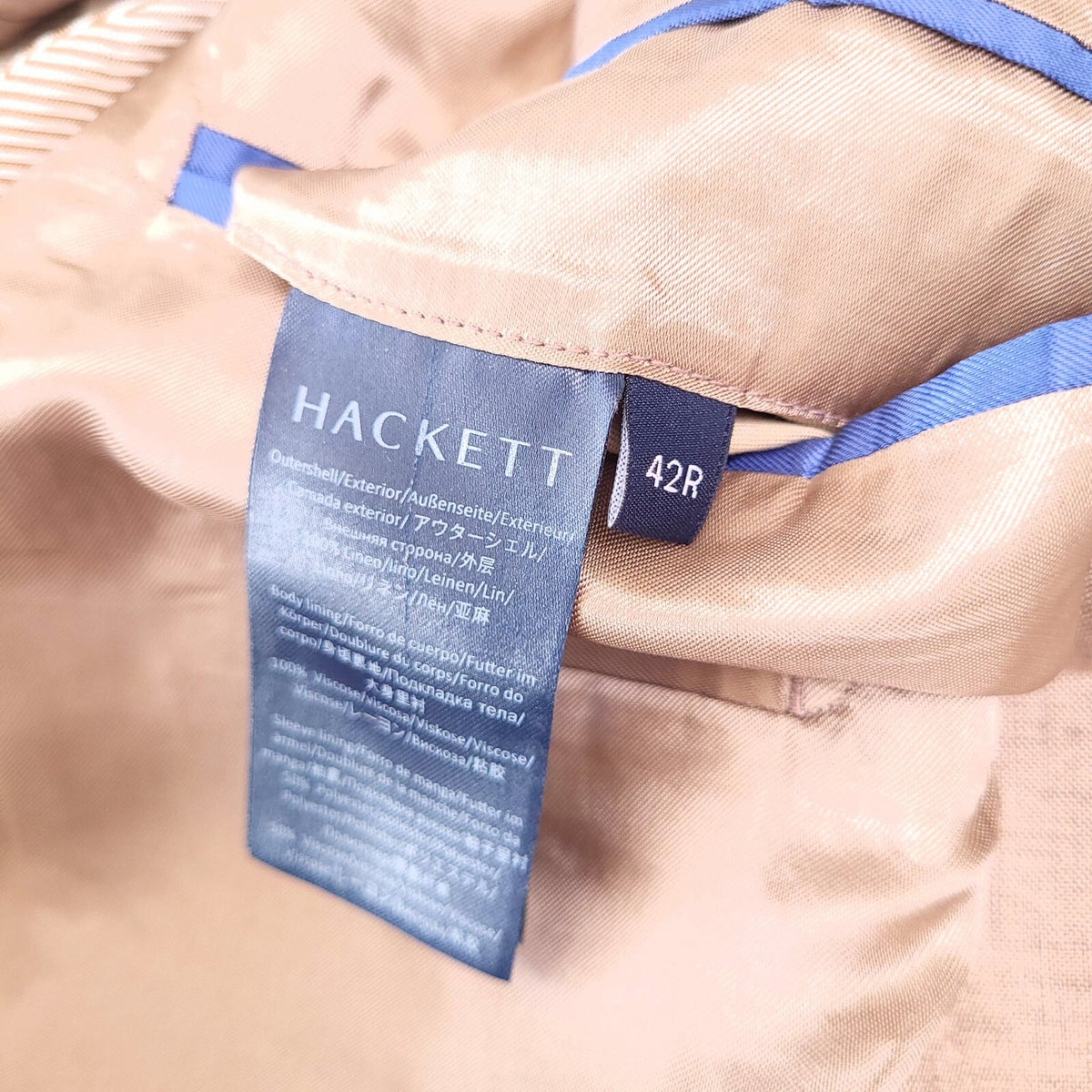 Hackett Linen Blazer Jacket Mens 42R Regular Fit Tan Sport Coat Two Button